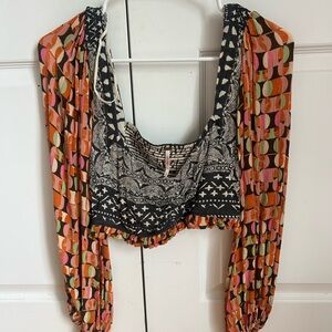 Free People Cropped Women's Boho Print Long-Sleeve Top
